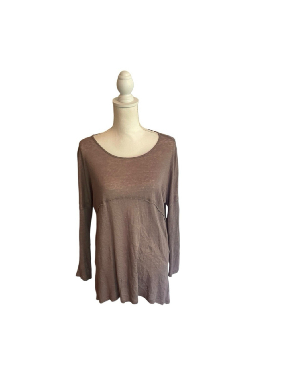 Anthropologie Blue Tassel Linen Beige/Gray High Low Tunic Size S Casual Boho